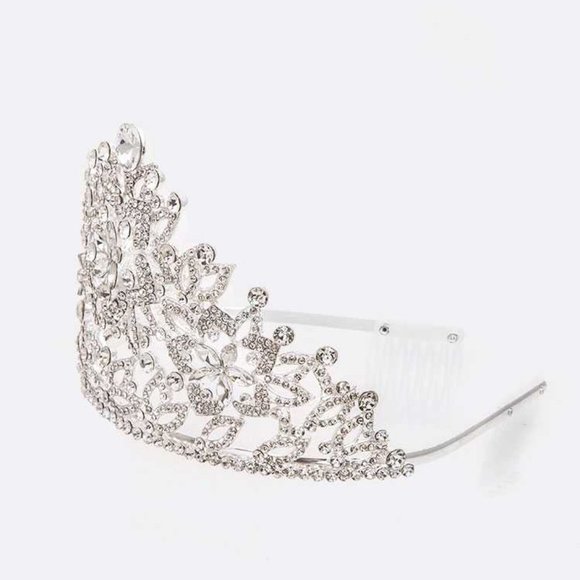 Crystal Statement Large Size Tiara - Clear/Silver - Picture 2 of 2